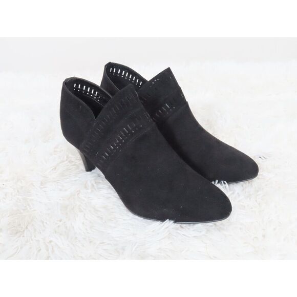 Karen Scott Black Perforated Marius Almond Toe Sculpted Heel Zip-Up Booties 12 - Picture 1 of 7